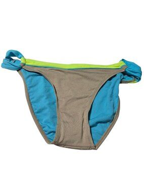 Arizona Jean Co Bikini Bottom Size XL Tan Blue Neon Trim Swimwear Swimsuit Beach
